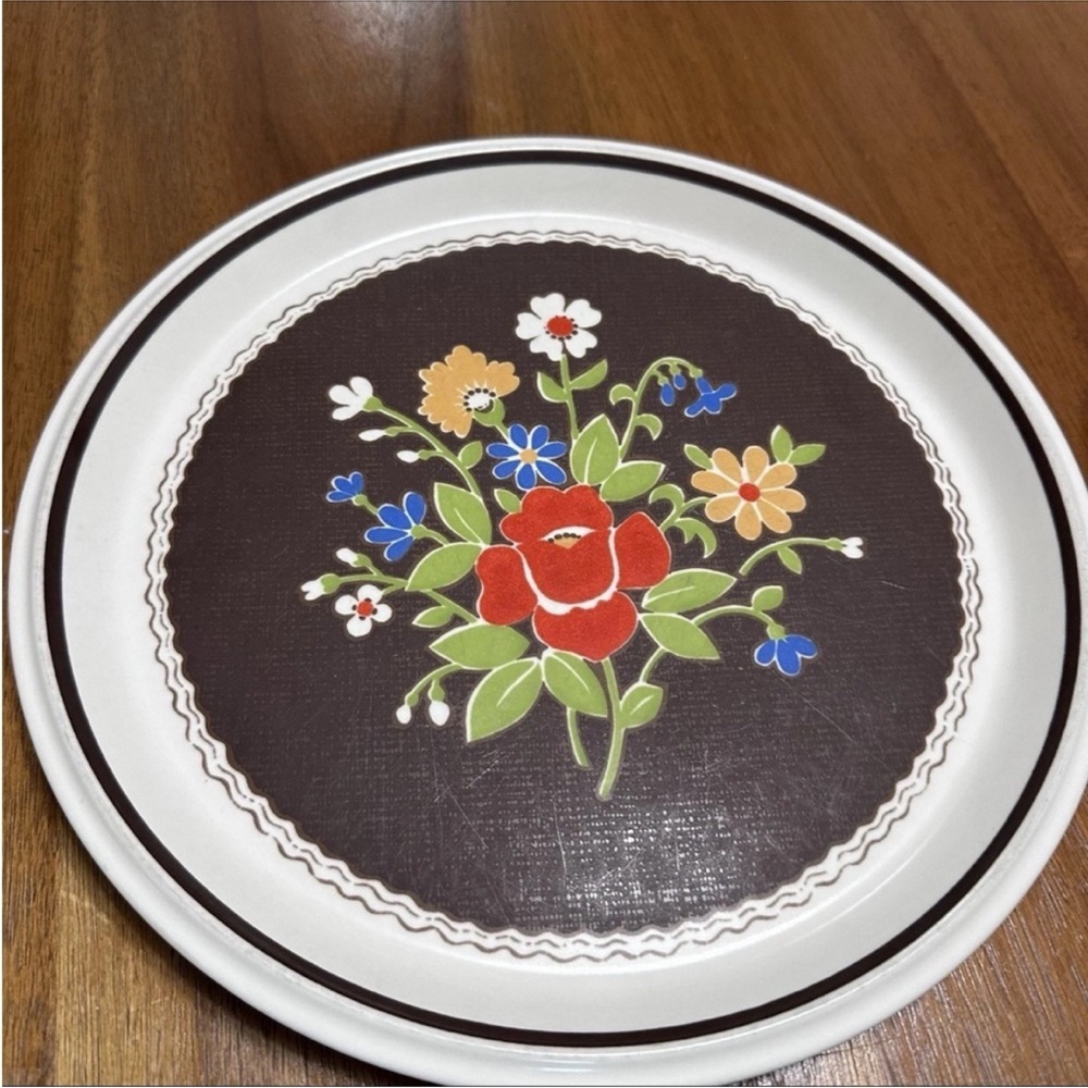 Mikasa Int’l 1970s Brown Denim Floral 11” Plate & Bowl Set E4803 Mid Century - Picture 3 of 8